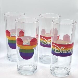 NEW PRICE! Disney Colorful Rainbow Pride Drinking Glass Set 4, Mickey logo